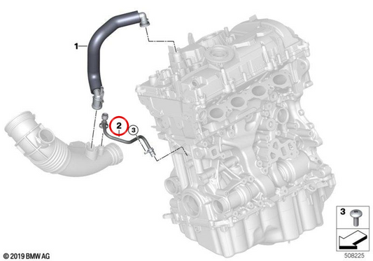 Tubo de ventilación OEM 11155A01CC5 para BMW G42, G20, G21, G28, G22, G23, G26, G30, G31, G32, G01, G08, G02, G18, G29. Original BMW.