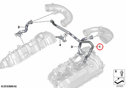 OEM 11158662605 Kurbelgehäuse -Belüftungsrohr für BMW G05, G07. Original BMW.