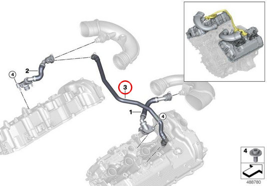 OEM 11159845963 Kurbelgehäuserohr für BMW G70, F95, F96, G07, G09. Original BMW.