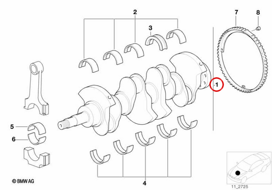 Kurbelwelle ohne Banklager OEM 11211247503 für BMW E36. Original BMW.