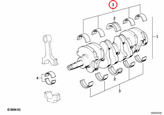 Cojinete de bancada rojo OEM 11211304042 para BMW E30. Original BMW.
