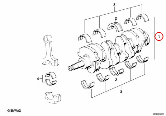 Vilebrequin sans portage OEM 11211315485 pour BMW E30. BMW d'origine.