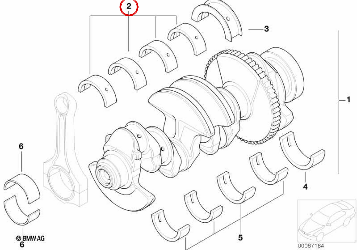 Cuscinetti in panchina verde OEM 11211439945 per BMW E46, E84. BMW originale.