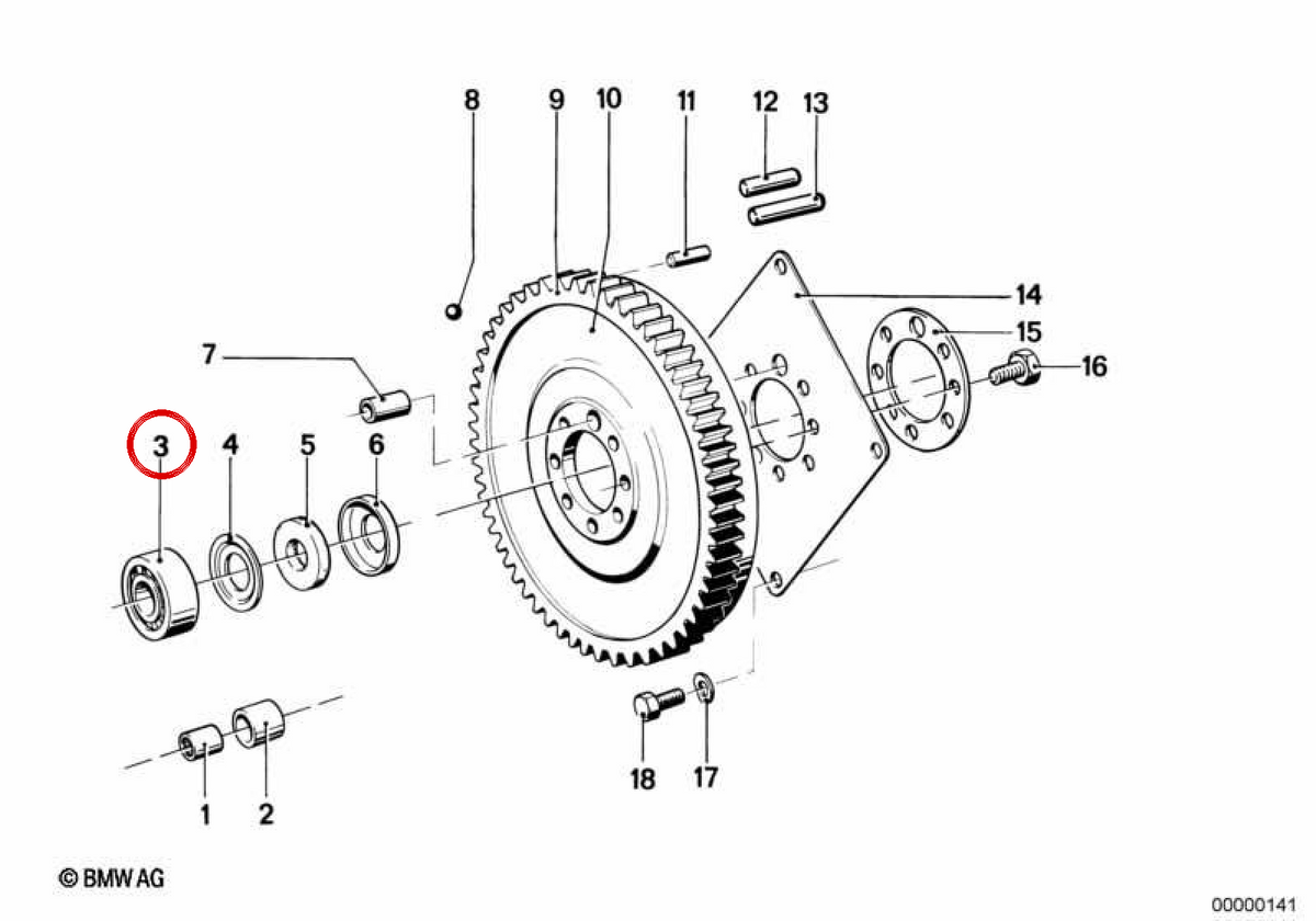 Cuscinetto a sfera OEM 11211709934 per BMW E21, E30, E12, E28, E34, E24, E23, E32, Z1. BMW originale.