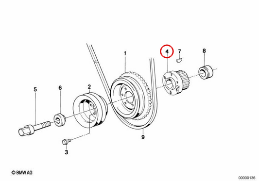 Polia de distribuição do virabrequim OEM 11211715205 para BMW E30, E36, E34. BMW genuíno.