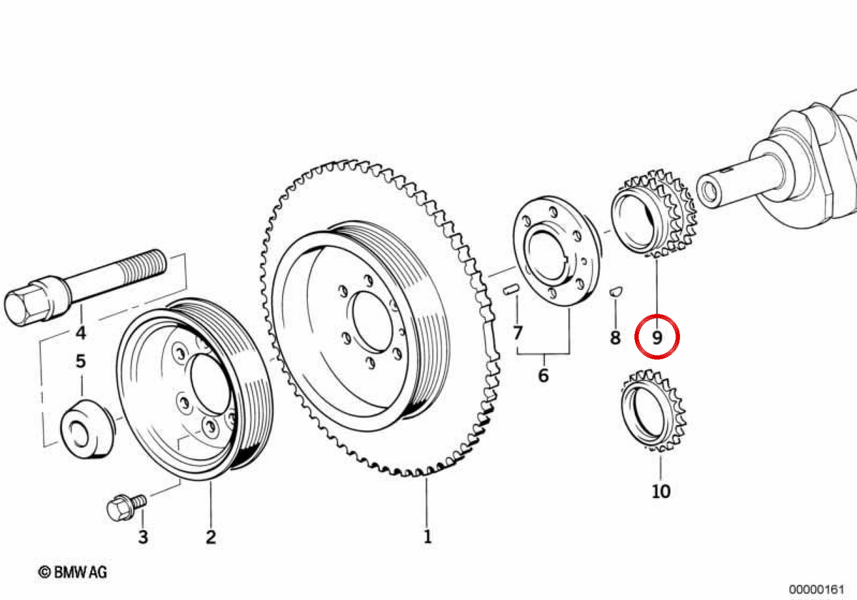 Crankshaft piñón OEM 11211719984 for BMW E36, E46, E34, E39, E60, E61, E38, E65, E66, E83, E53, Z3, E85. Original BMW.