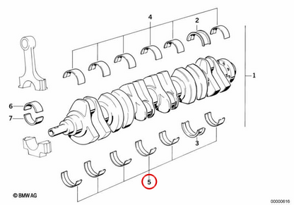 Cuscinetti da banco giallo OEM 11211722345 per BMW E21, E30, E12, E28. BMW originale.