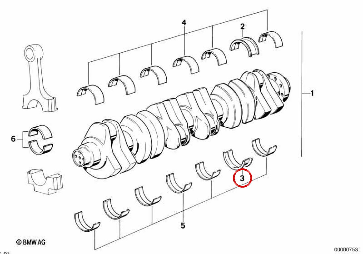 Cuscinetti da banco OEM 11212241939 per BMW E30, E36, E46, E28, E34, E39, E38, Z1, Z3, E85, E86. BMW originale.