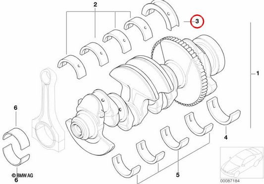 Cuscinetti da banco +0,25 mm OEM 11217512505 per BMW E46 316Ti e 318CI con motore N42. Compatibile con versioni manuali e automatiche. BMW originale.
