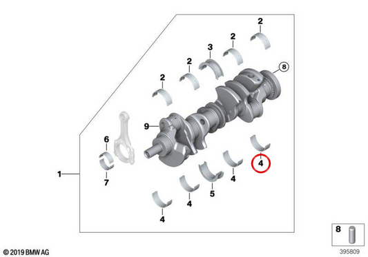 Cojinete de bancada amarillo OEM 11217576760 para BMW F07, F10, F11, G30, F06, F12, F13, F01, F02, F04, G11, G12, E70, F15, G05, E71, E72, F16, G07. Original BMW.