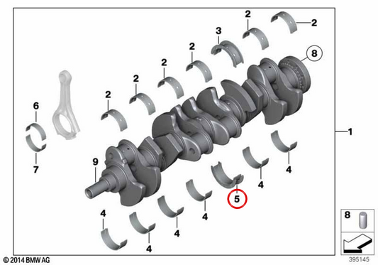 OEM Giallo Cuscinetto 11217576763 per BMW F07, F10, F11, F90, G30, F06, F12, F13, F01, F02, F04, G11, G12, F91, F92, F93, E70, F15, G05, F85, F95, E71, E71, F91, F16 , F16, F16, F16, F16 F96, G07. BMW originale.