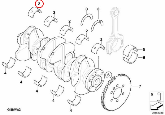 Orange bearing shell OEM 11217585455 for MINI R56, R56 LCI, Clubman R55, Cabrio R57, Coupé R58, Roadster R59, Countryman R60, Paceman R61... and more. Original MINI.