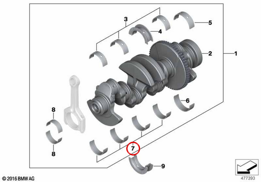Yellow connecting bearing OEM 11217637067 for BMW E81, E82, E87, E88, F20, F21, F22, F23, E90, E91, E92, E93, F30, F31, F34, F35, F32, F33, F36, E60, E61, F07, F07, F F18, e63, e64, f06, f12, f13, e65, e66, f01, f02, e84, e83, f25, f26, e70, f15