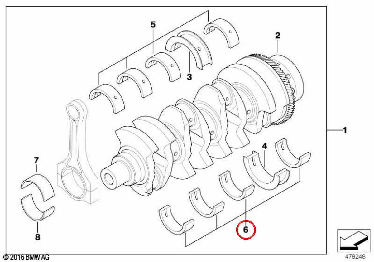 Gelbes Anschlusslager OEM 11217787723 für BMW E87, E46, E90, E91, E60, E61, E65, E83, E53. Original BMW.