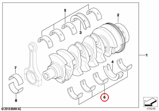 Rolamento de biela amarelo OEM 11217787723 para BMW E87, E46, E90, E91, E60, E61, E65, E83, E53. BMW genuíno.