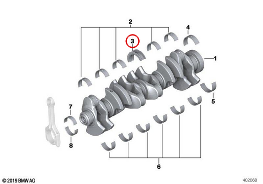 Cojinete de biela color lila OEM 11217849252 para BMW F87, F80, F82, F83, F26. Original BMW.
