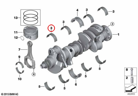 Cojinete de bancada amarillo OEM 11217933645 para BMW G30, G31, G11, G12, G14, G15, G16, G05, G06, G07. Original BMW.
