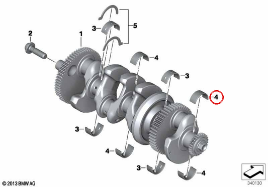 Semicojinete amarillo OEM 11218520167 para BMW Motorrad HP4, S 1000 RR, S 1000 R, S 1000 XR. Original BMW Motorrad.