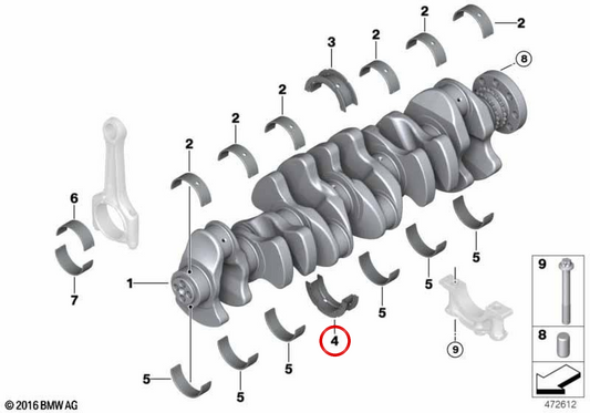 Cojinete de bancada (verde) OEM 11218656481 para BMW F40, F70, F44, G42, G20, G21, G22, G23, G26, G60, G70, U11, U12, F39, U10, G01, G45, G02, G05, G18, G06, G07, G09, F56, F54, F60, U25. Original BMW.