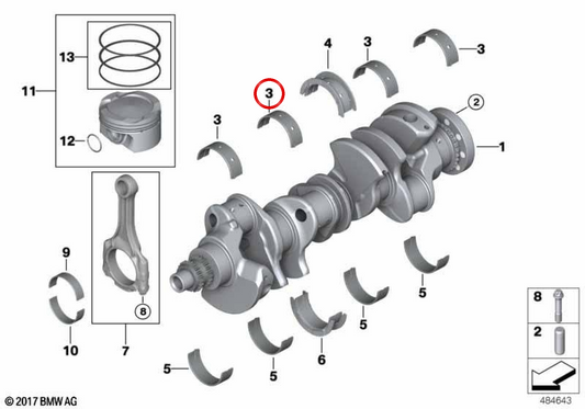 Rolamento principal OEM 11219501194 para BMW F90, F91, F92, F93. BMW genuíno.
