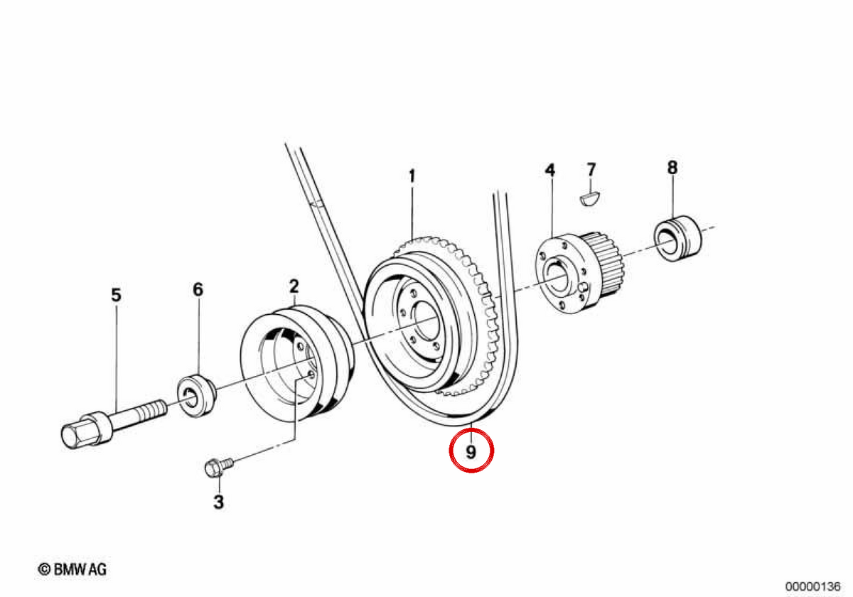 OM Trapezoidal Correa 11231717952 per BMW E30, E34, E28, E24, E23. BMW originale.
