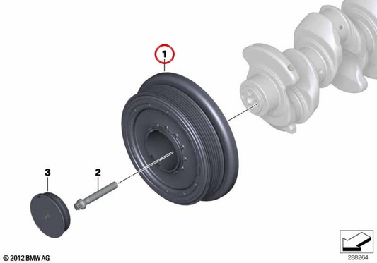 Crankshaft pulley (Damper) OEM 11237823191 for BMW E81, E82, E87, E88, E90, E91, E92, E93, E60, E61, E84, E83. Original BMW.