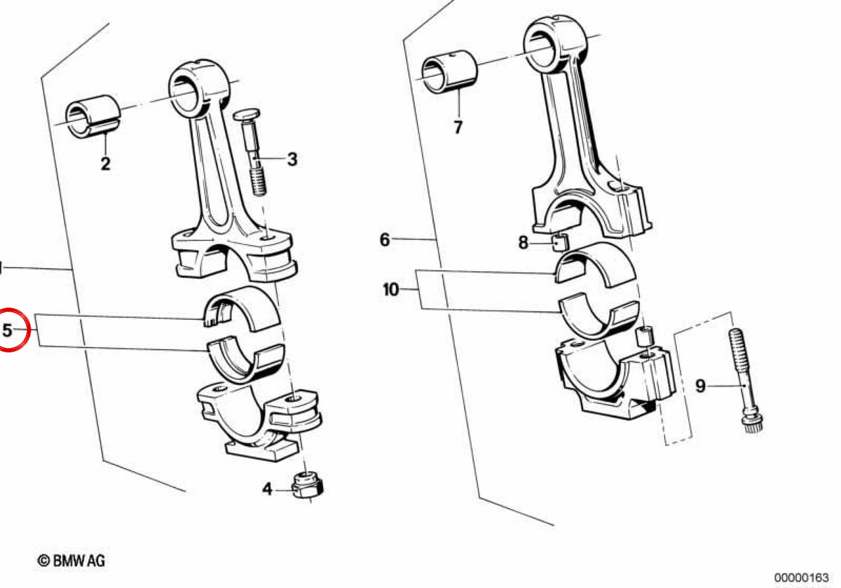 Rolamento principal azul OEM 11241284555 para BMW E21, E30, E12, E28, E34, E24, E23, E32. BMW genuíno.