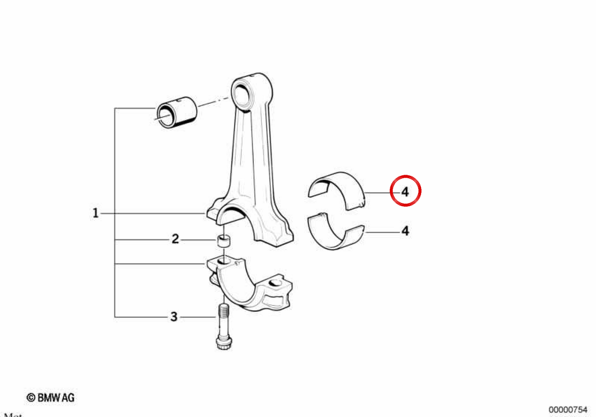 Cojinete de biela OEM 11241415965 para BMW E31, E32, E34, E38, E39, E52, E53. Original BMW.