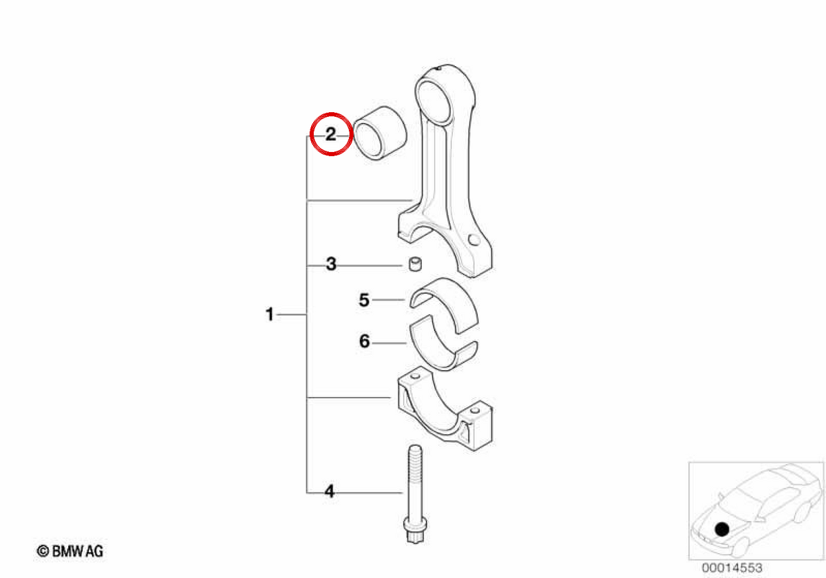 Casquillo de biela OEM 11242246540 para BMW E46, E39, E38, E53. Original BMW.