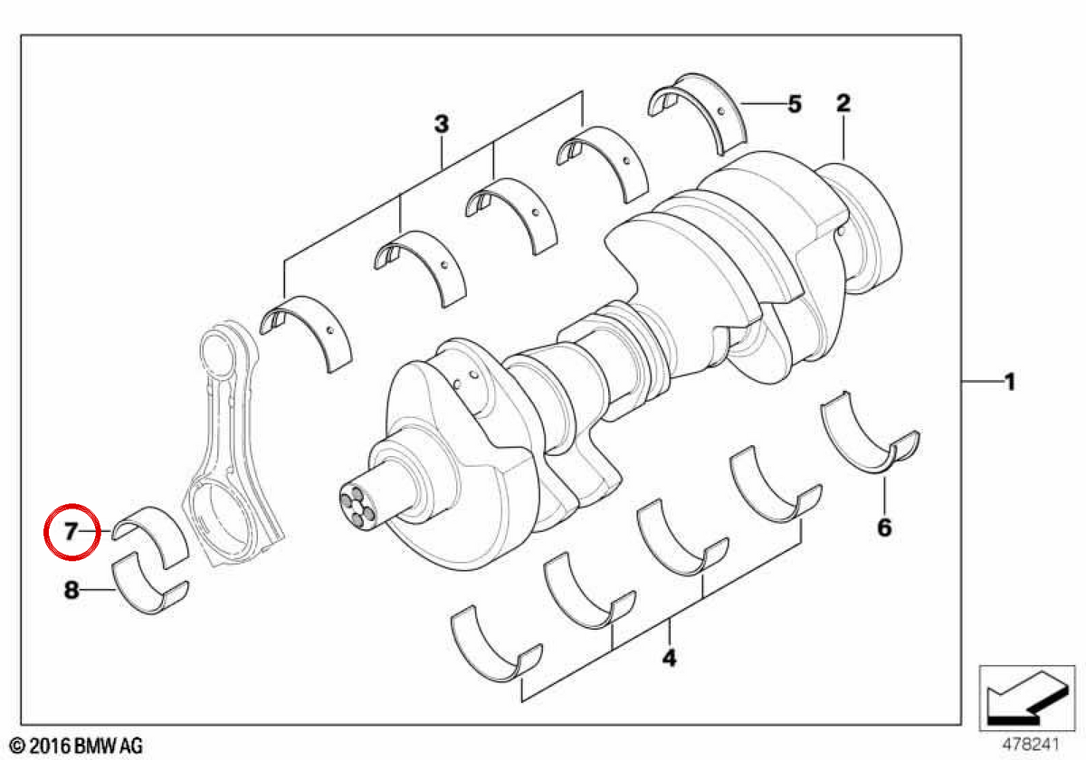 Cuscinetti da banco blu OEM 11247792611 per BMW E38, E65. BMW originale.