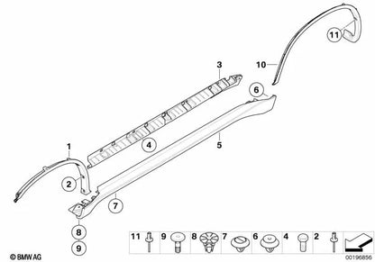 Cubierta del umbral imprimada derecha para BMW E71 (OEM 51777206664). Original BMW.