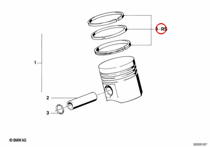 Piston -Segmente Set OEM 11251316983 für BMW E30. Original BMW.