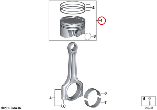 Pistão OEM 11255A24670 para BMW G42, G20, G21, G28, G22, G23, G26, G30, G31, G38, G32, G11, G12, G01, G08, G02, G05, G18, G06, G29. BMW genuíno.