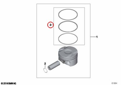 Piston -Segmente OEM 11257541469 für BMW E87, E46, E90, E91, E83, E85. Original BMW.