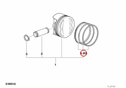 Juego de segmentos de pistón OEM 11257652848 para BMW Motorrad R nineT (RK21, RK22, RK23) y variantes Pure, Scrambler. Compatible entre 2013 y 2024. Original BMW Motorrad.