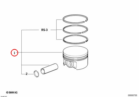 Pistone OEM 11257742096 per BMW E81, E87, E88, E90, E91, E92, E93, F10, F11, F07, F01, F02, F25. BMW originale.