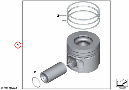 OEM -Kolben 11257812596 für BMW F30, F31, F34, F32, F33, F36, F07, F10, F11, F06, F12, F13, F01, F02, F25, F26, F15, F16. Original BMW.