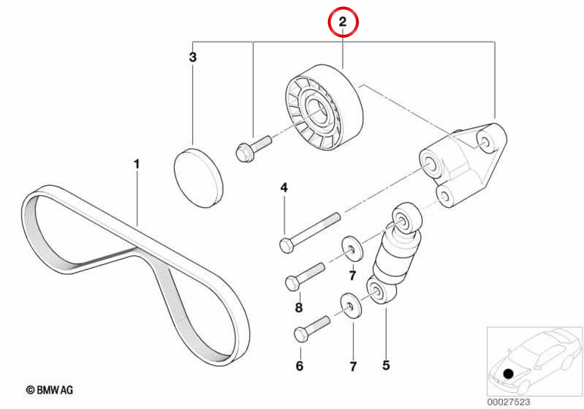 Correa -Tensor mit OEM -Hebel 11281407974 für BMW E52. Original BMW.