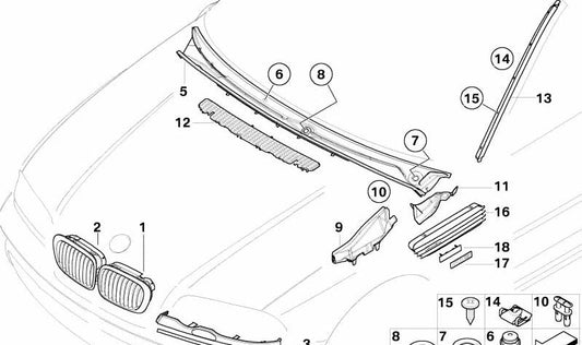 Rejilla de adorno derecho OEM 51137064316 para BMW Serie 3 E46 (316Ci, 318Ci) y más. Original BMW.