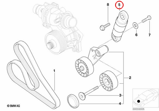 Tensor de correa OEM 11282248192 para BMW E38, E39, E46, E53, E83. Original BMW.