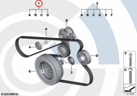 Kit de réparation d'entraînement par courroie OEM 11282339105 pour BMW E60 LCI, E61 LCI, X3 E83 LCI. Véritable BMW.