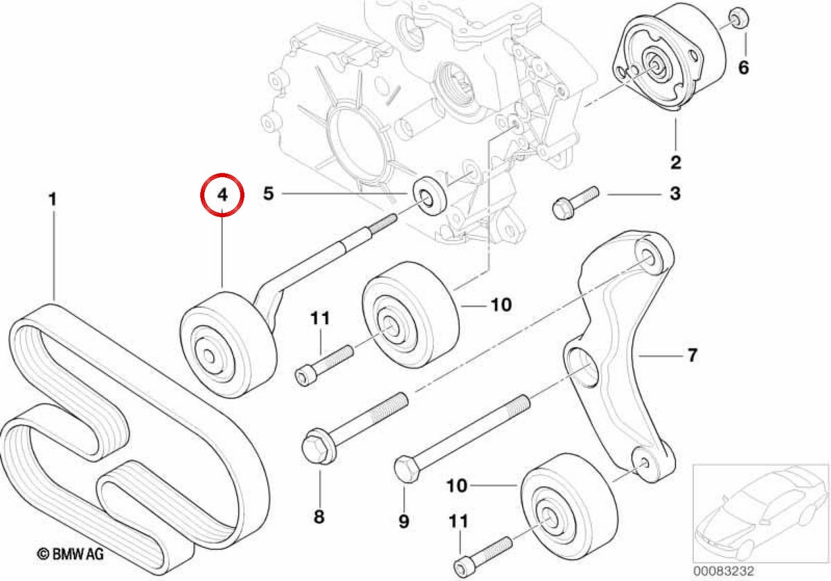 Tensor correa avec bras OEM 11282354131 pour BMW E46, E39, E38, E53. BMW d'origine.