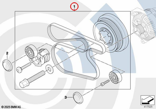 Kit de réparation complet du système de ceinture OEM 11282365967 pour BMW E87, E90, E91. BMW d'origine.