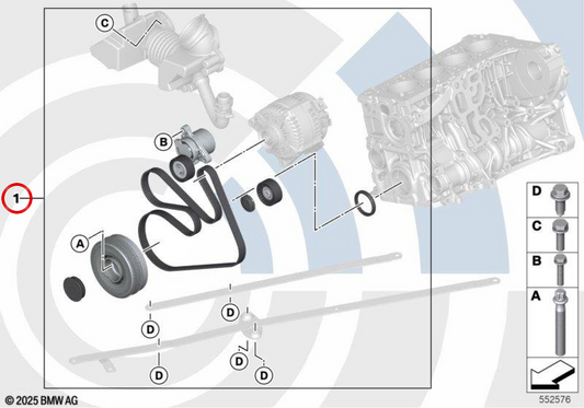 Kit de réparation Accessoire OEM Correa 11282469672 pour BMW F20, F21, F22, F23, F30, F31, F34, F32, F33, F36. BMW d'origine.