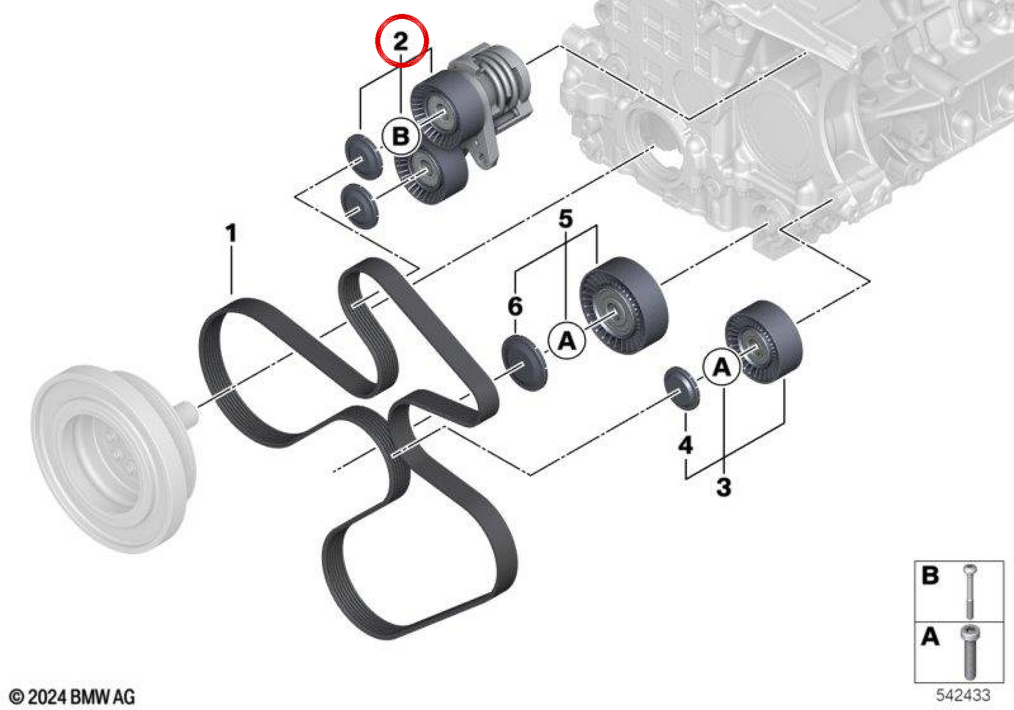 Tensor de correia mecânica OEM 11287582946 para BMW E82, E88, E90, E91, E92, E93, E84. BMW genuíno.