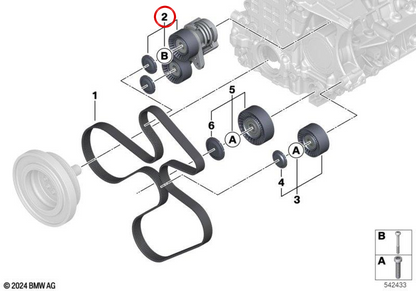 Tensor de correia mecânica OEM 11287582946 para BMW E82, E88, E90, E91, E92, E93, E84. BMW genuíno.