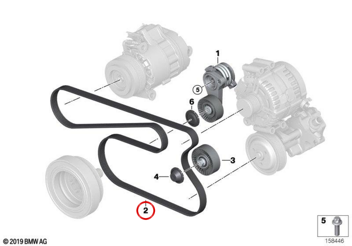 Correa auxiliaire (Poly V) OEM 11287628651 pour BMW E81, E82, E87, E88, E90, E91, E92, E93, E85, E86, E89. BMW d'origine.