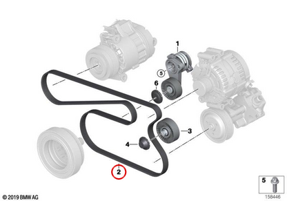 Correa auxiliaire (Poly V) OEM 11287628651 pour BMW E81, E82, E87, E88, E90, E91, E92, E93, E85, E86, E89. BMW d'origine.