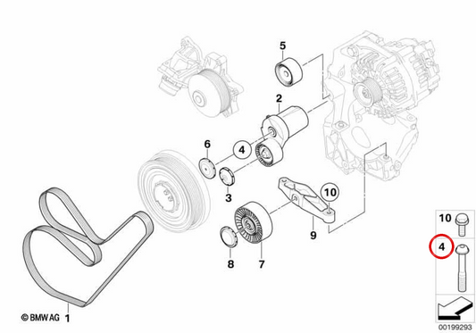 OEM screw 11287811798 for BMW E81, E82, E87, E88, E90, E91, E92, E93, E60, E61, F07, F10, F11, F01, F02, E84, E83, E70, E71. Original BMW.