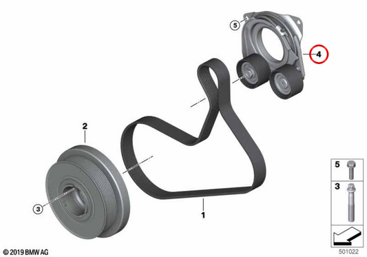 Tensor de correia mecânica OEM 11287828937 para BMW G42, G20, G21, G22, G23, G26, G30, G31, G32, G01, G02. BMW genuíno.